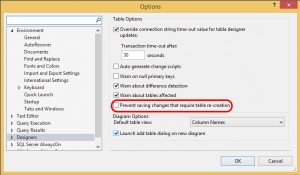 Prevent saving changes that require table re-creation